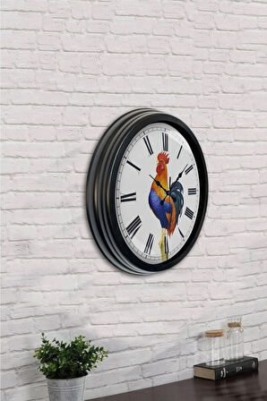 Hediyelik 40 Cm Siyah Metal Horoz Duvar Saati