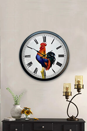 Hediyelik 40 Cm Siyah Metal Horoz Duvar Saati