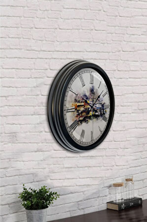 Hediyelik 40 Cm Siyah Metal Istanbul Duvar Saati