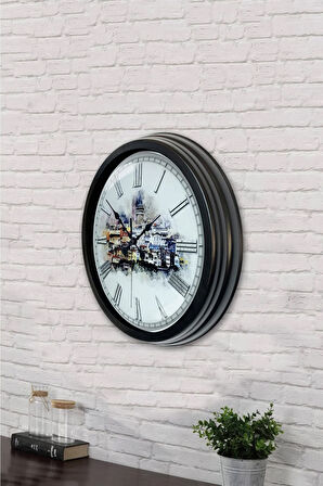 Hediyelik 40 Cm Siyah Metal Istanbul Duvar Saati