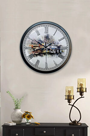 Hediyelik 40 Cm Siyah Metal Istanbul Duvar Saati