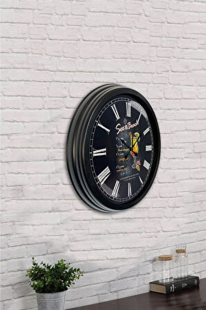 Hediyelik 40 Cm Siyah Metal Içecek Duvar Saati