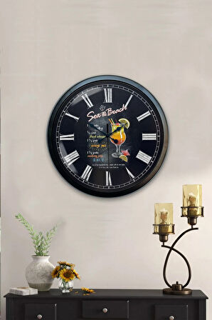 Hediyelik 40 Cm Siyah Metal Içecek Duvar Saati