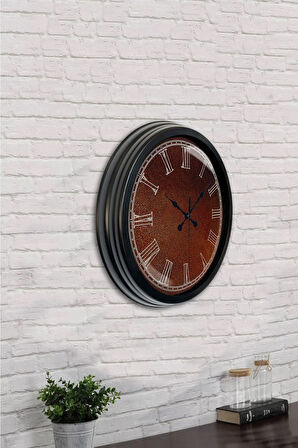 Hediyelik 40 Cm Siyah Metal Kahverengi Duvar Saati
