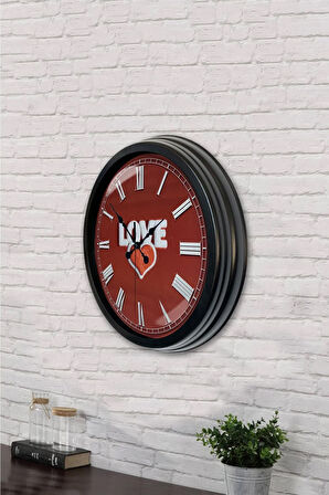Hediyelik 40 Cm Siyah Metal Love Duvar Saati