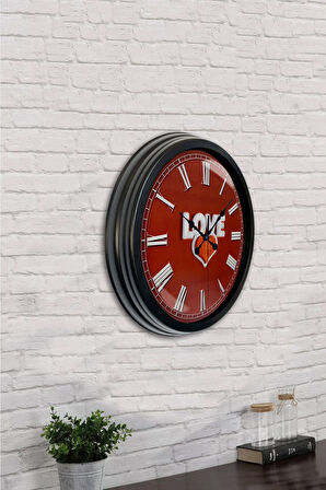 Hediyelik 40 Cm Siyah Metal Love Duvar Saati