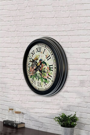 Hediyelik 40 Cm Siyah Metal Kuş Duvar Saati