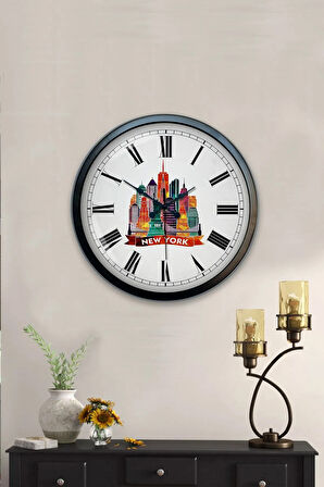 Hediyelik 40 Cm Siyah Metal New York Temalı Duvar Saati