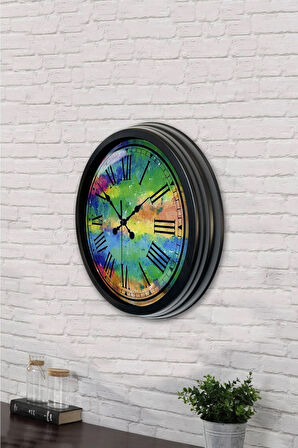 Hediyelik 40 Cm Siyah Metal Rengarenk Duvar Saati