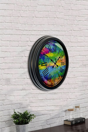 Hediyelik 40 Cm Siyah Metal Rengarenk Duvar Saati