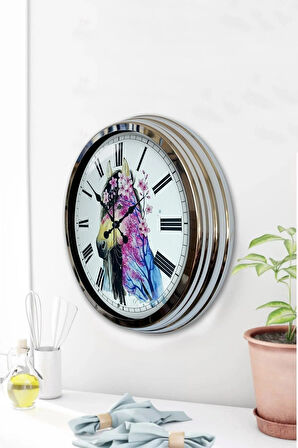 Hediyelik 40 Cm Krom Metal At Duvar Saati