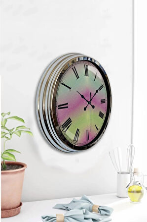 Hediyelik Dekoratif 40 Cm Krom Metal Alacalı Duvar Saati