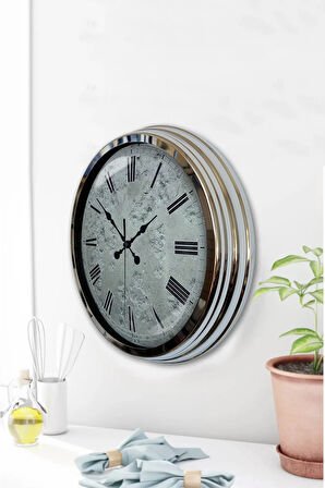 40 Cm Krom Metal Antique Duvar Saati Hediyelik