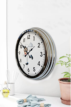 Hediyelik Dekoratif 40 Cm Krom Metal Aşçı Mutfak Duvar Saati