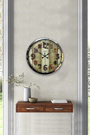 Hediyelik 40 Cm Krom Metal Eskitme Renkli Sayı Duvar Saati