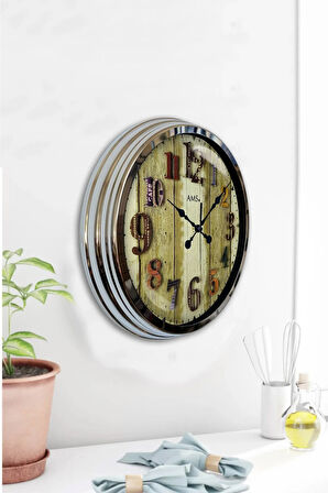 Hediyelik 40 Cm Krom Metal Eskitme Renkli Sayı Duvar Saati
