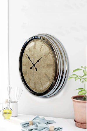 Hediyelik 40 Cm Krom Metal Eskitme Duvar Saati