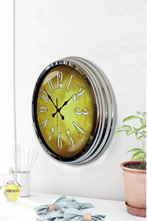 Hediyelik 40 Cm Krom Metal Golden Duvar Saati