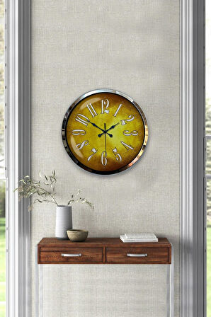 Hediyelik 40 Cm Krom Metal Golden Duvar Saati