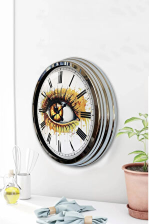 Hediyelik 40 Cm Krom Metal Göz Duvar Saati