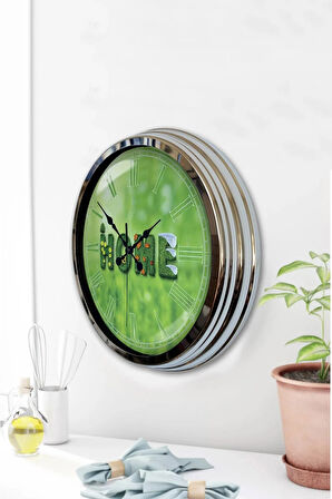 Hediyelik 40 Cm Krom Metal Home Duvar Saati