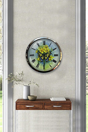 Hediyelik 40 Cm Krom Metal Kelebek Duvar Saati