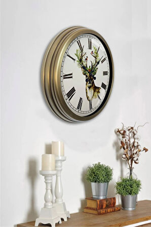 40 Cm Eskitme Metal Geyik Duvar Saati