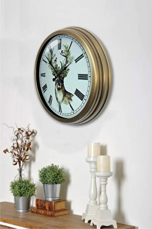 40 Cm Eskitme Metal Geyik Duvar Saati