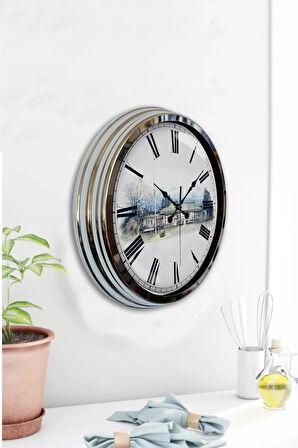40 Cm Krom Metal Köy Bakkalı Duvar Saati