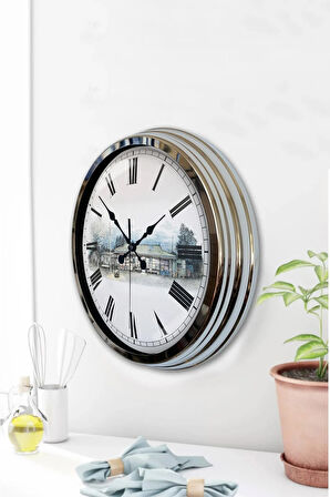 40 Cm Krom Metal Köy Bakkalı Duvar Saati