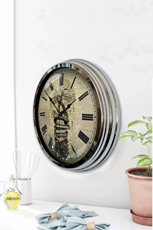 Hediyelik 40 Cm Krom Metal Kitap Duvar Saati