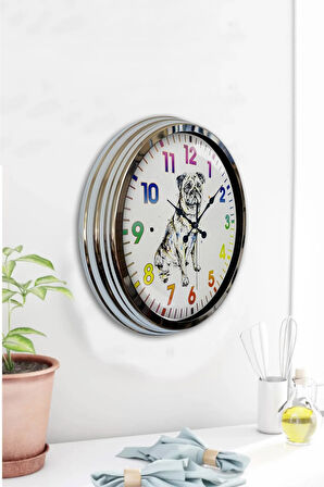 Hediyelik 40 Cm Krom Metal Köpek Duvar Saati