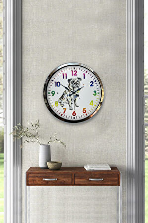 Hediyelik 40 Cm Krom Metal Köpek Duvar Saati