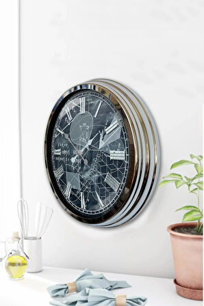 Hediyelik 40 Cm Krom Metal Matematik Duvar Saati