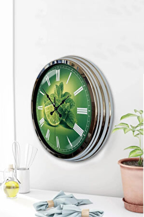Hediyelik 40 Cm Krom Metal Limon Temalı Mutfak Duvar Saati