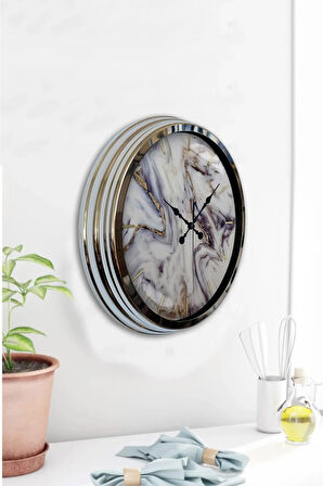 40 Cm Krom Metal Mermer Desenli Duvar Saati