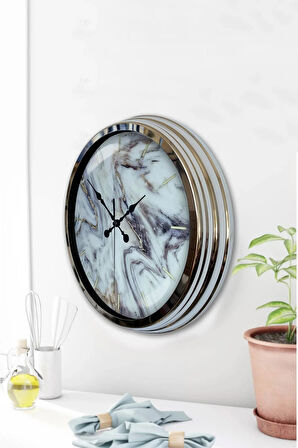 40 Cm Krom Metal Mermer Desenli Duvar Saati