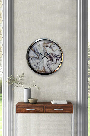 40 Cm Krom Metal Mermer Desenli Duvar Saati