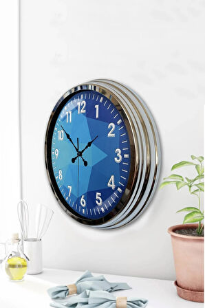40 Cm Krom Metal Mavi Döşeme Duvar Saati