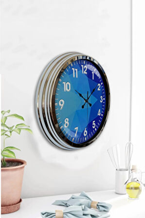 40 Cm Krom Metal Mavi Döşeme Duvar Saati