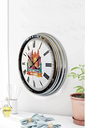 40 Cm Krom Metal Prague Temalı Duvar Saati