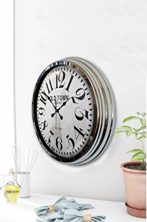 40 Cm Krom Metal Old Town Duvar Saati