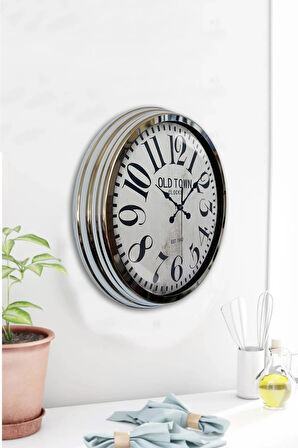 40 Cm Krom Metal Old Town Duvar Saati