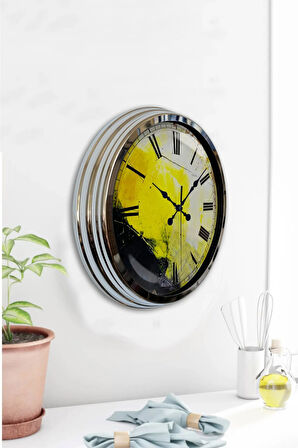 Hediyelik 40 Cm Krom Metal Sanatsal Duvar Saati