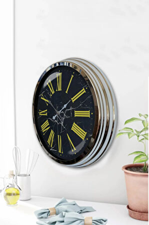 Hediyelik 40 Cm Krom Metal Sarı Roma Rakamlı Duvar Saati