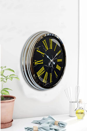 Hediyelik 40 Cm Krom Metal Sarı Roma Rakamlı Duvar Saati