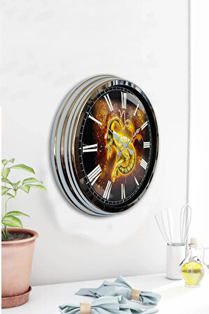 40 Cm Krom Metal Oğlak Burcu Duvar Saati