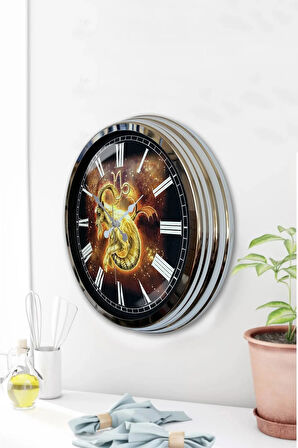 40 Cm Krom Metal Oğlak Burcu Duvar Saati