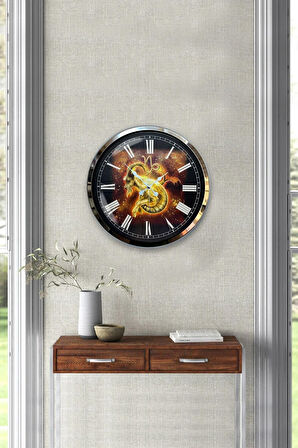 40 Cm Krom Metal Oğlak Burcu Duvar Saati