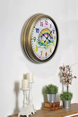 40 cm Eskitme Metal Çocuk Gökkuşağı Duvar Saati